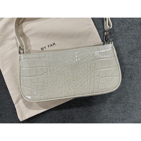 By Far Rachel Shoulder Bag Off White NWT Croc Embossed Leather Silver Hardware - Picture 4 of 11